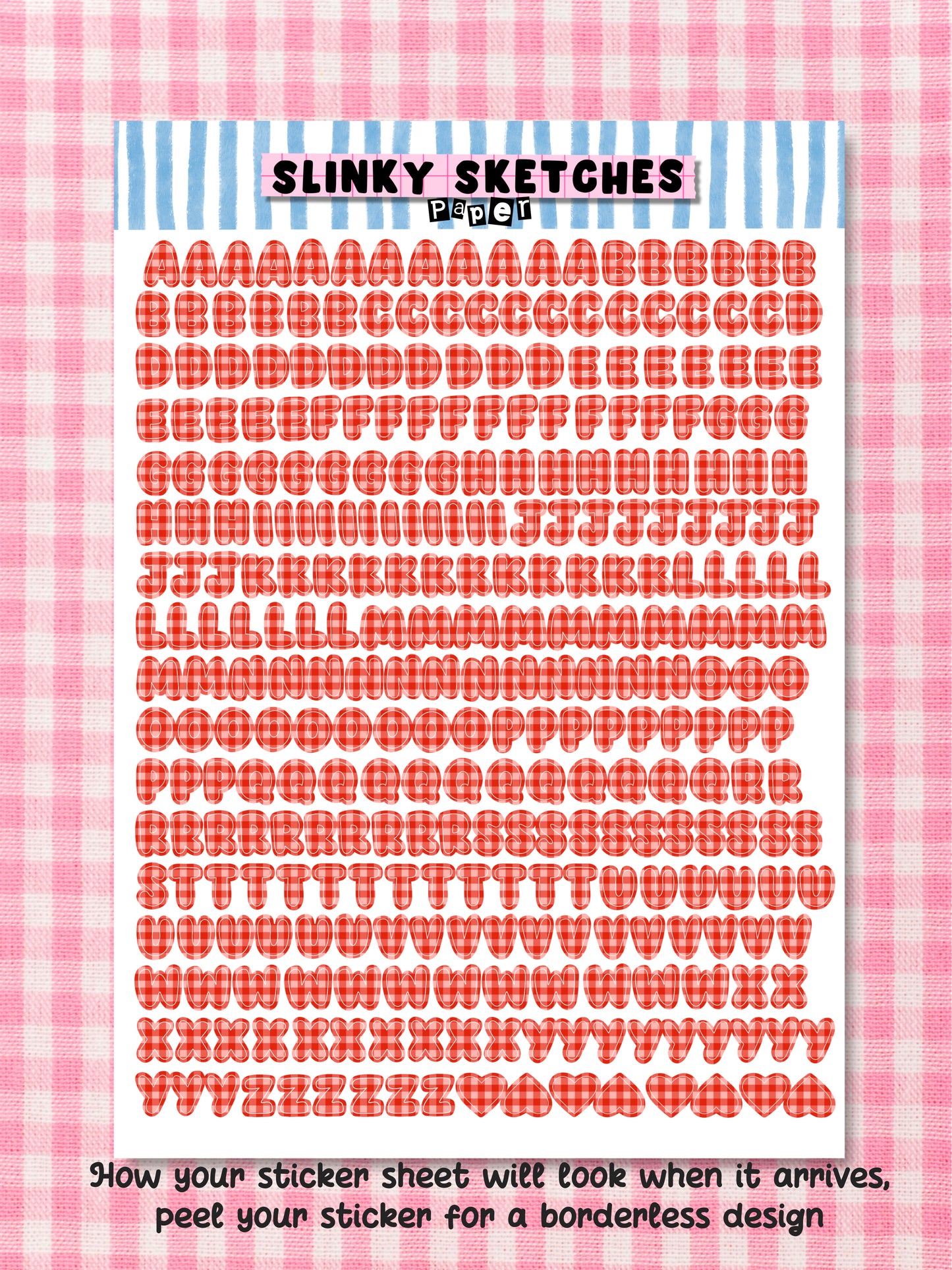A5 Paper Red Gingham Lettering Sticker Sheet
