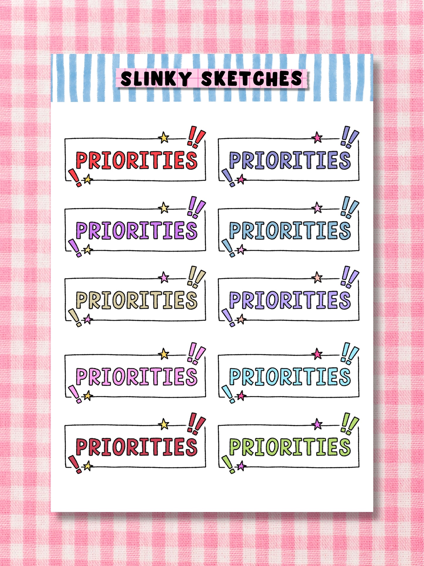Priorities Sticker Sheet