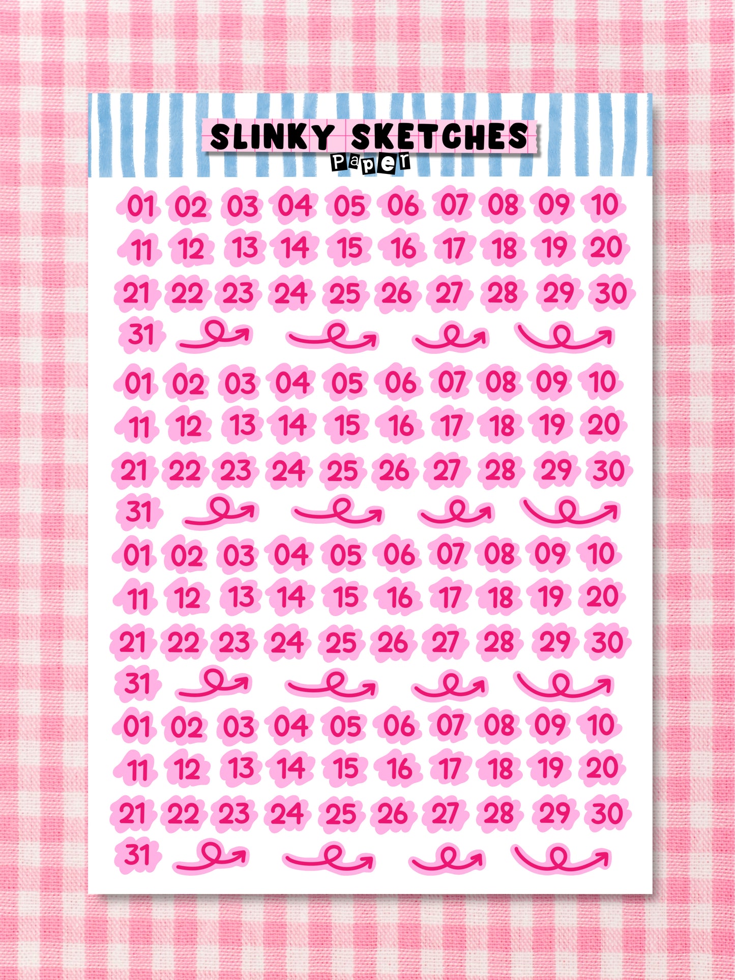 A5 Paper Pink Nos. of Month Sticker Sheet