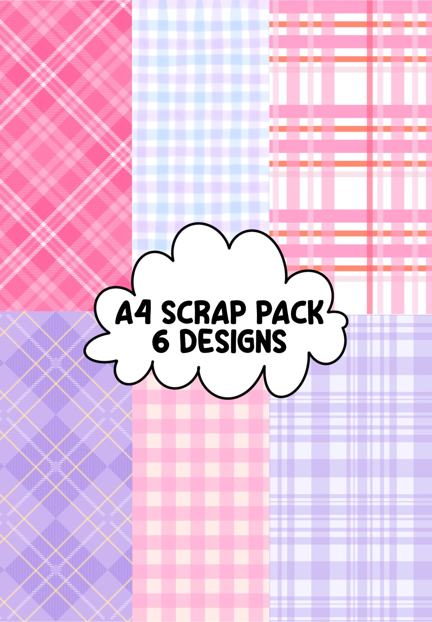 Patterned A4 Pink and Lilac Scrap Pack - 6 designs