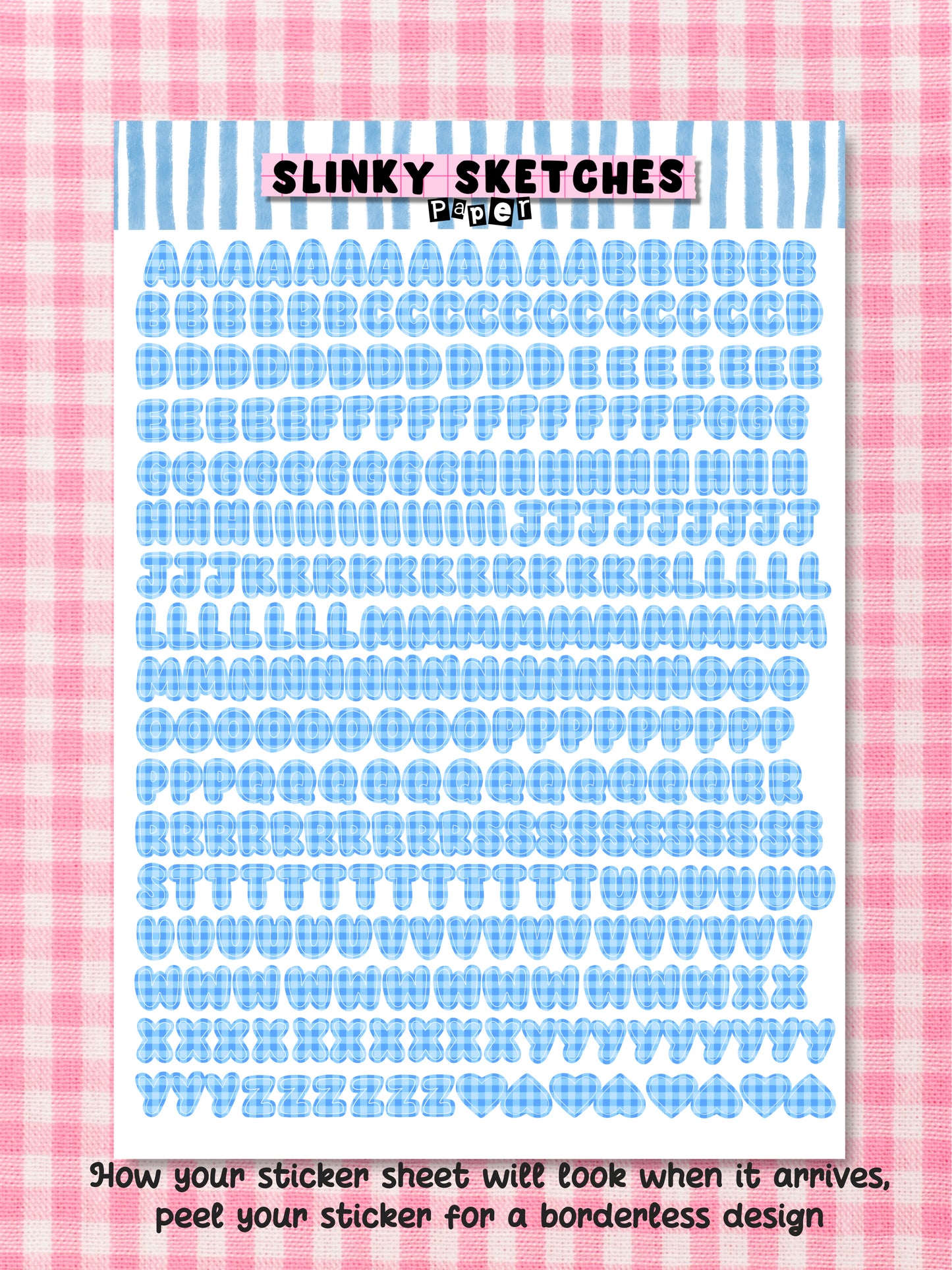 A5 Paper Blue Gingham Lettering Sticker Sheet