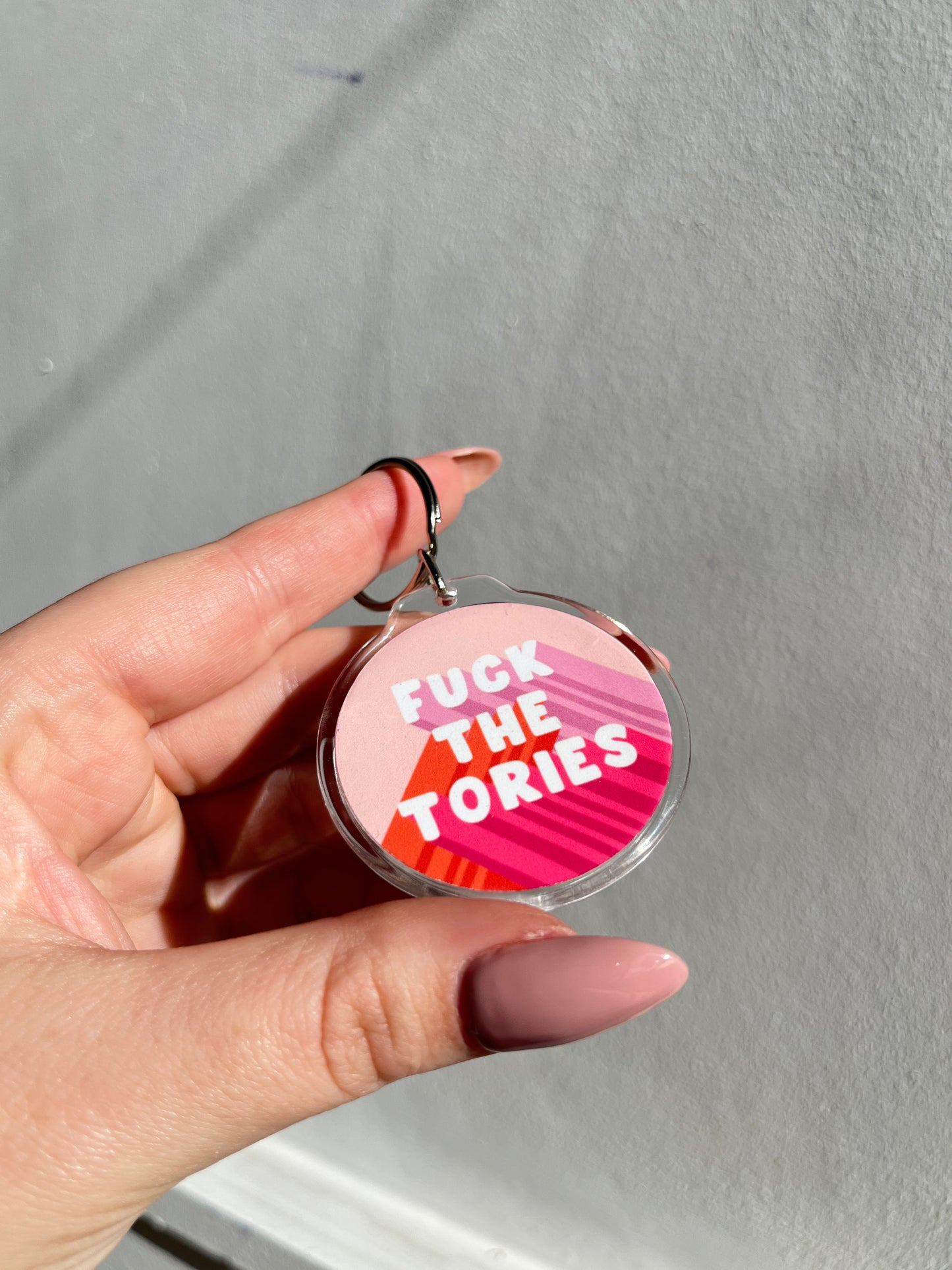 Fuck The Tories - Pink Keyring