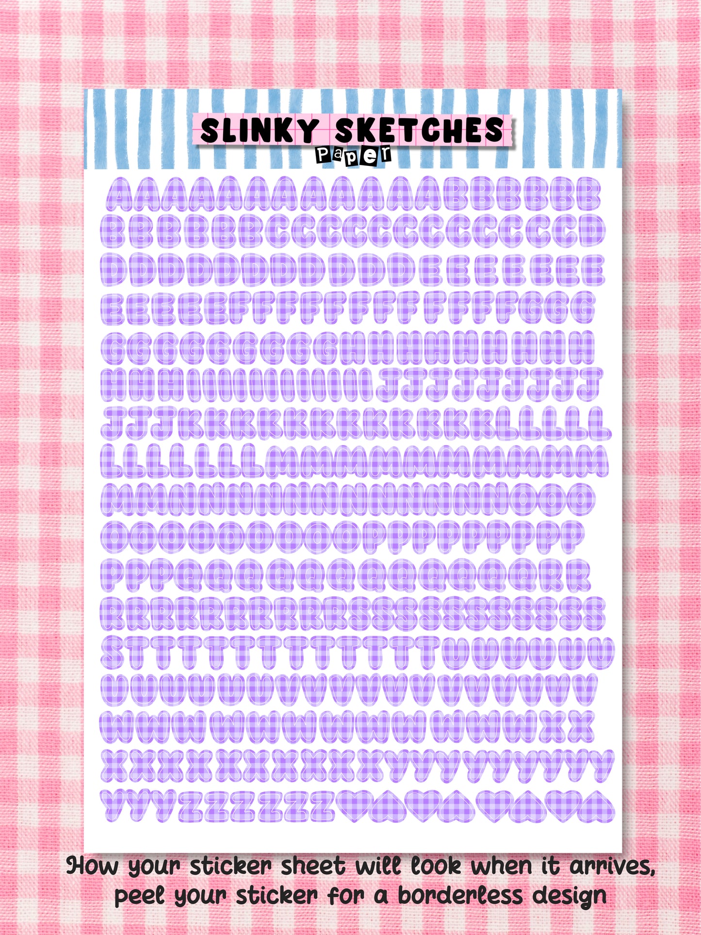 A5 Paper Purple Gingham Lettering Sticker Sheet