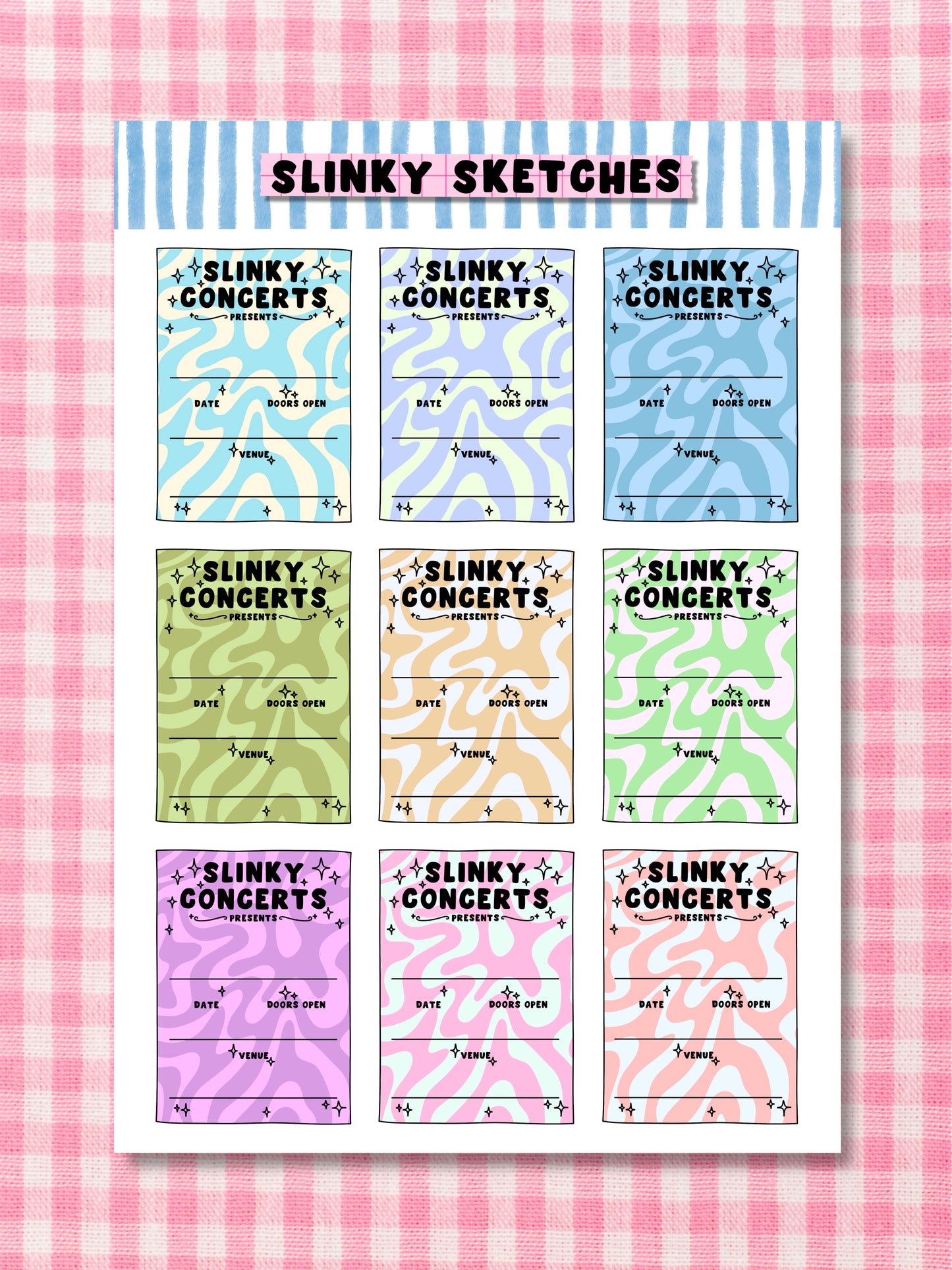 Slinky Concert Tickets A6 Sticker Sheet