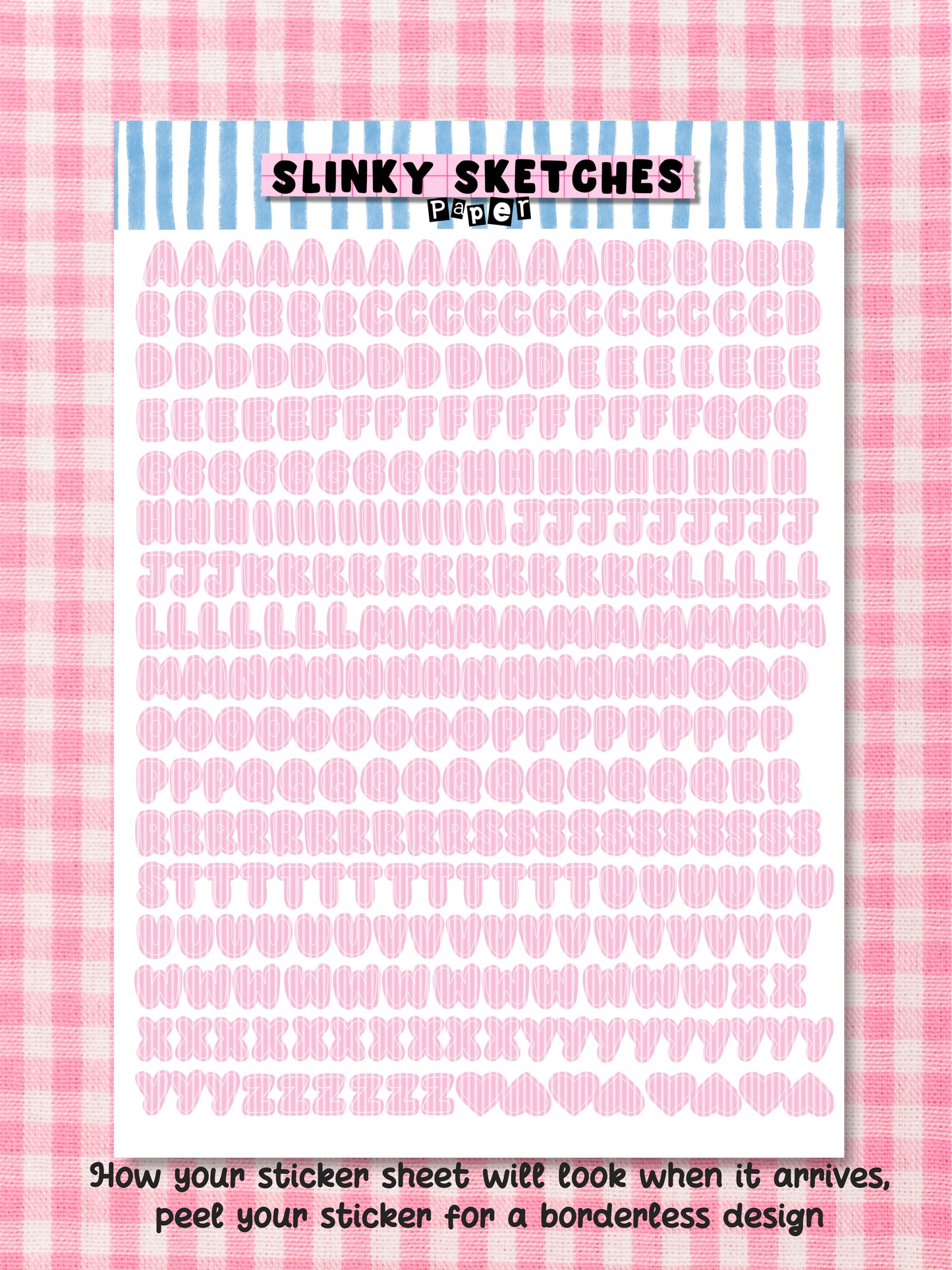A5 Paper Pink Stripe Lettering Sticker Sheet