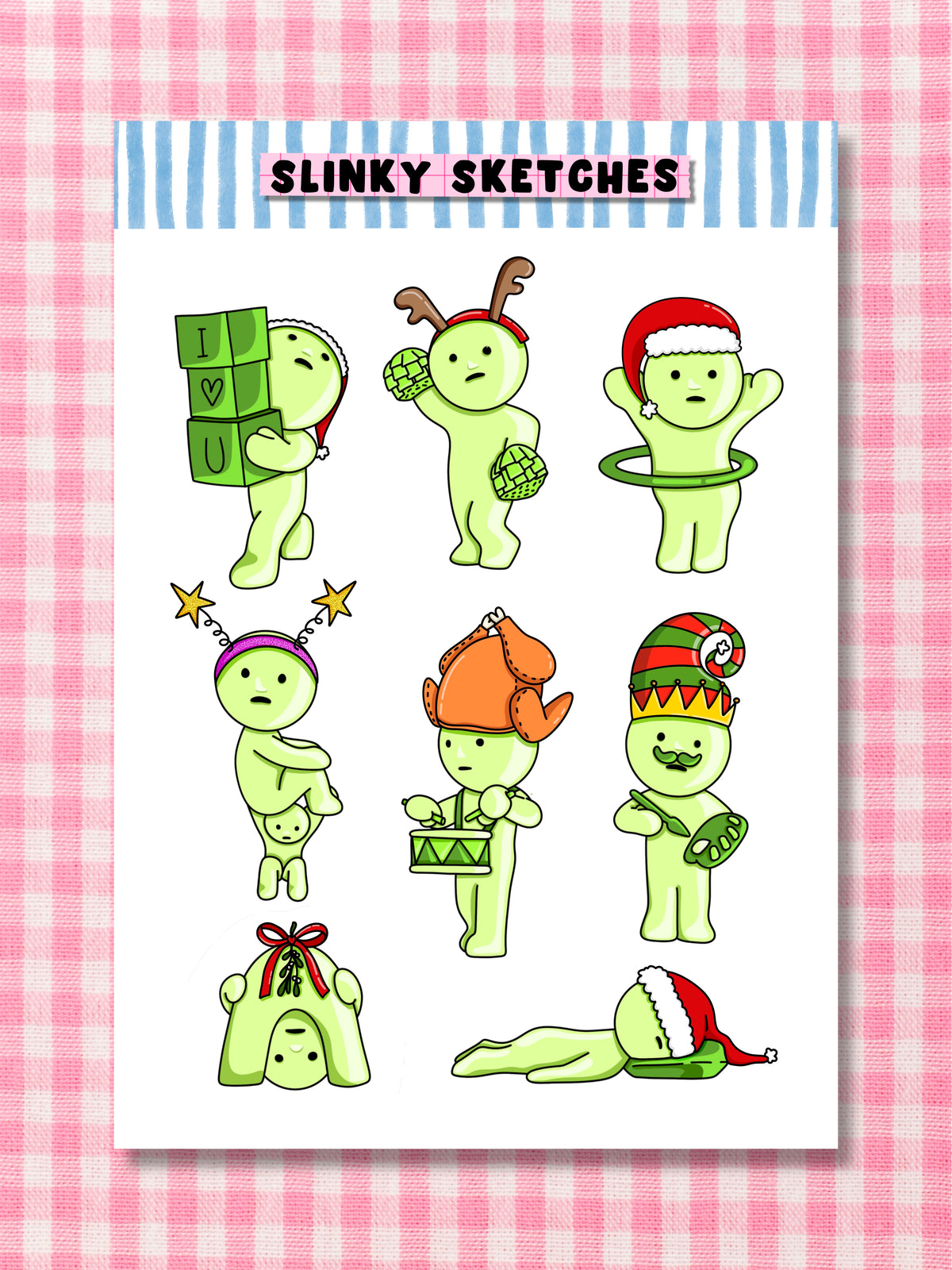 Festive Green Guys A6 Sticker Sheet