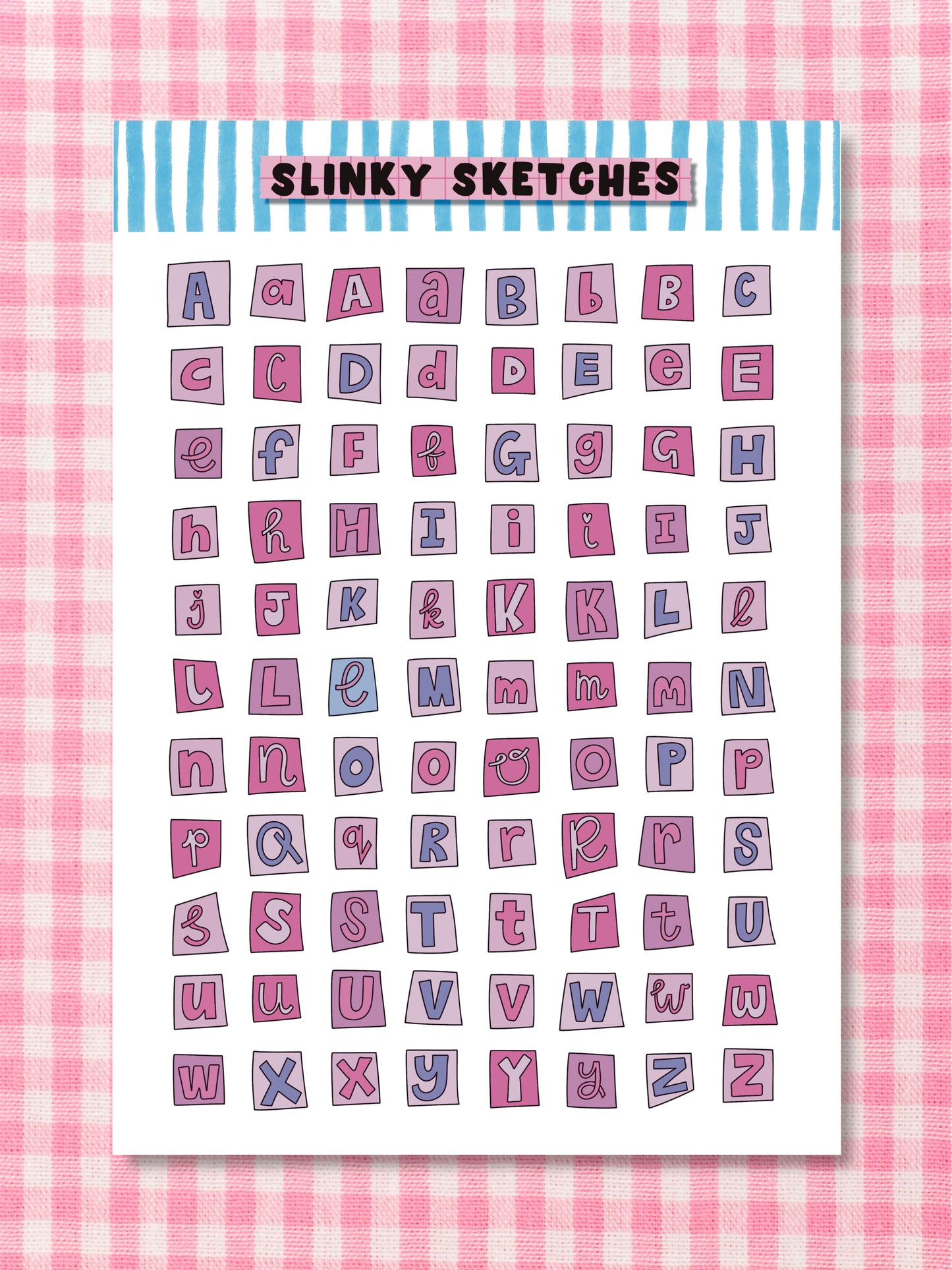 A5 Pink & Purple Lettering Sticker Sheet