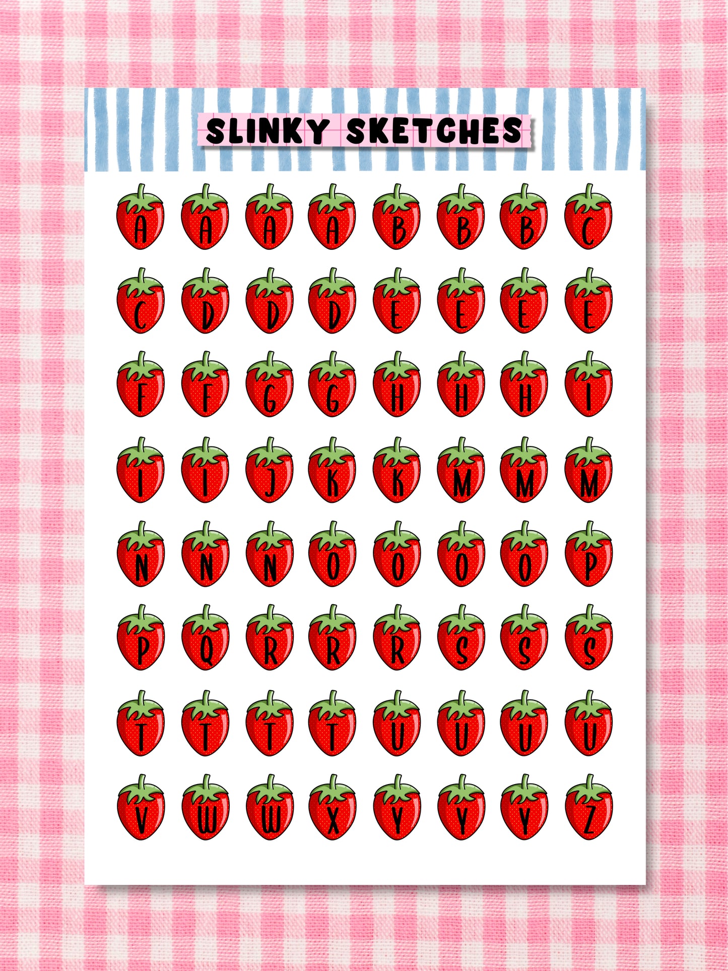 A5 Strawberries Lettering Sticker Sheet