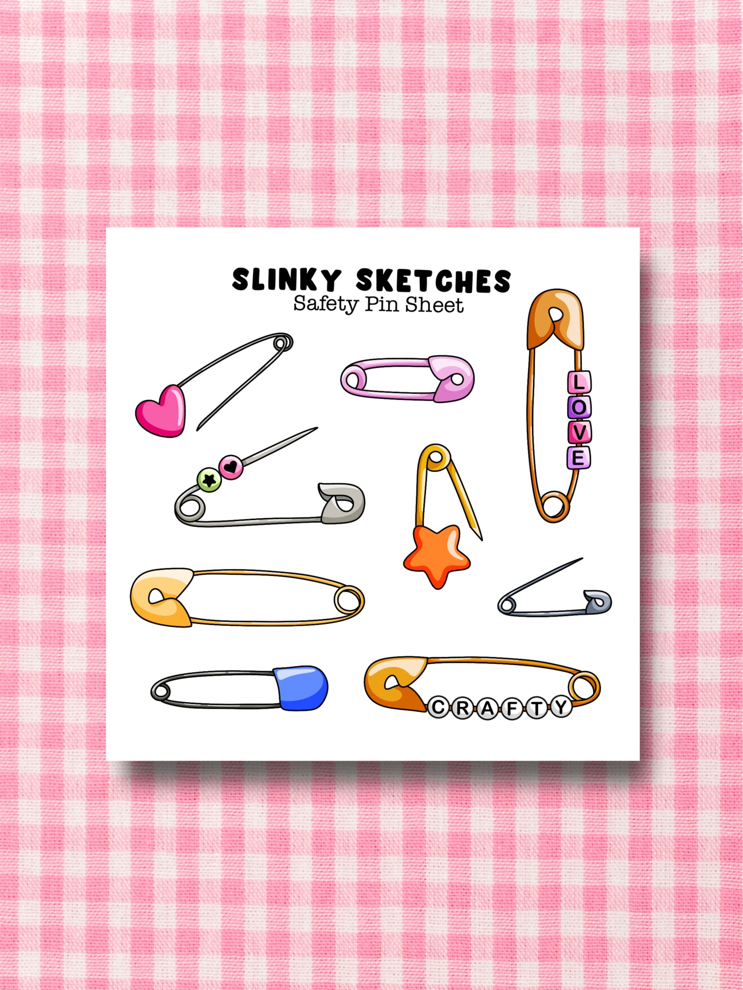 9cmx9cm Safety Pins Sticker Sheet