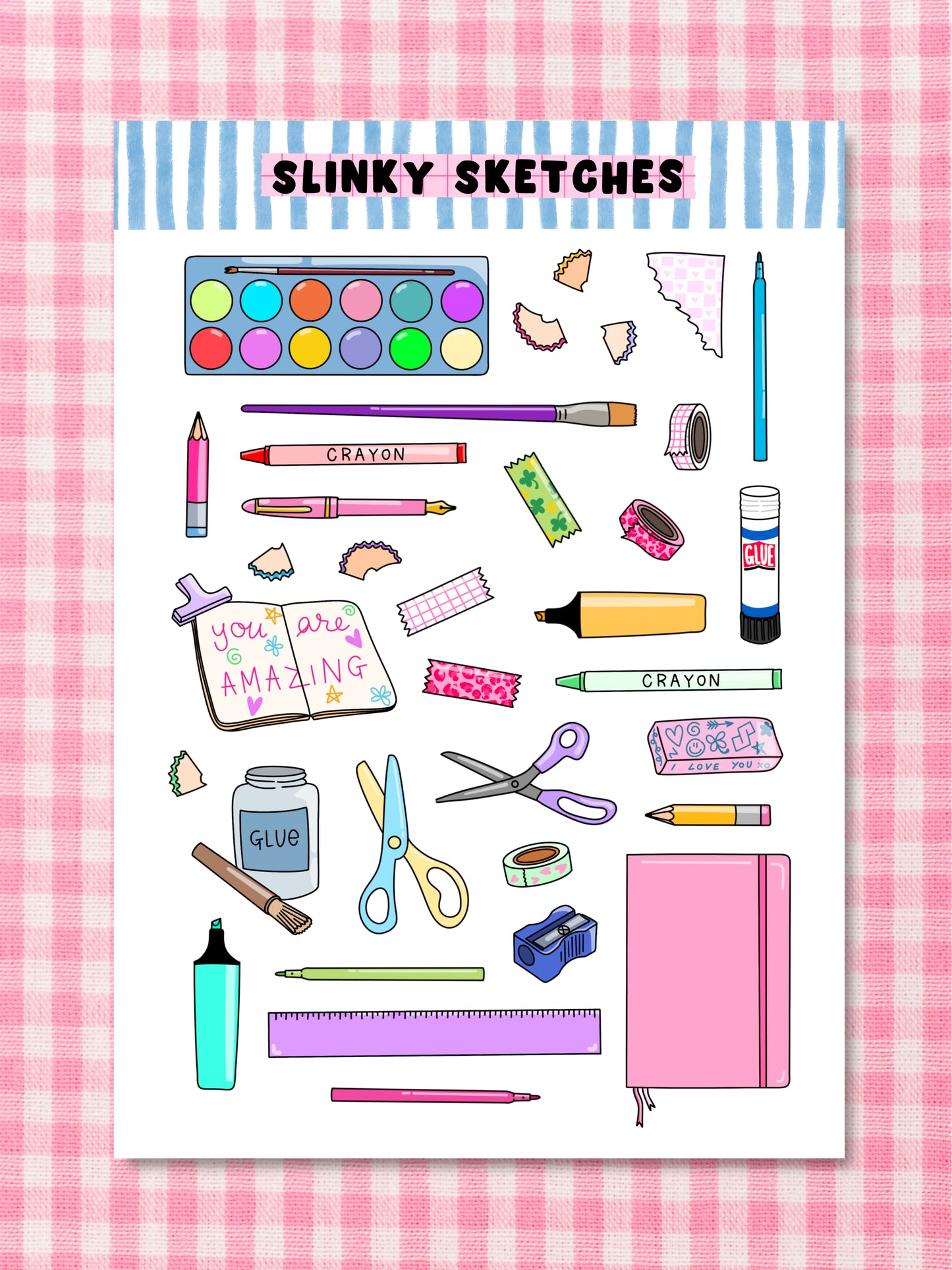 Art Supplies A6 Sticker Sheet