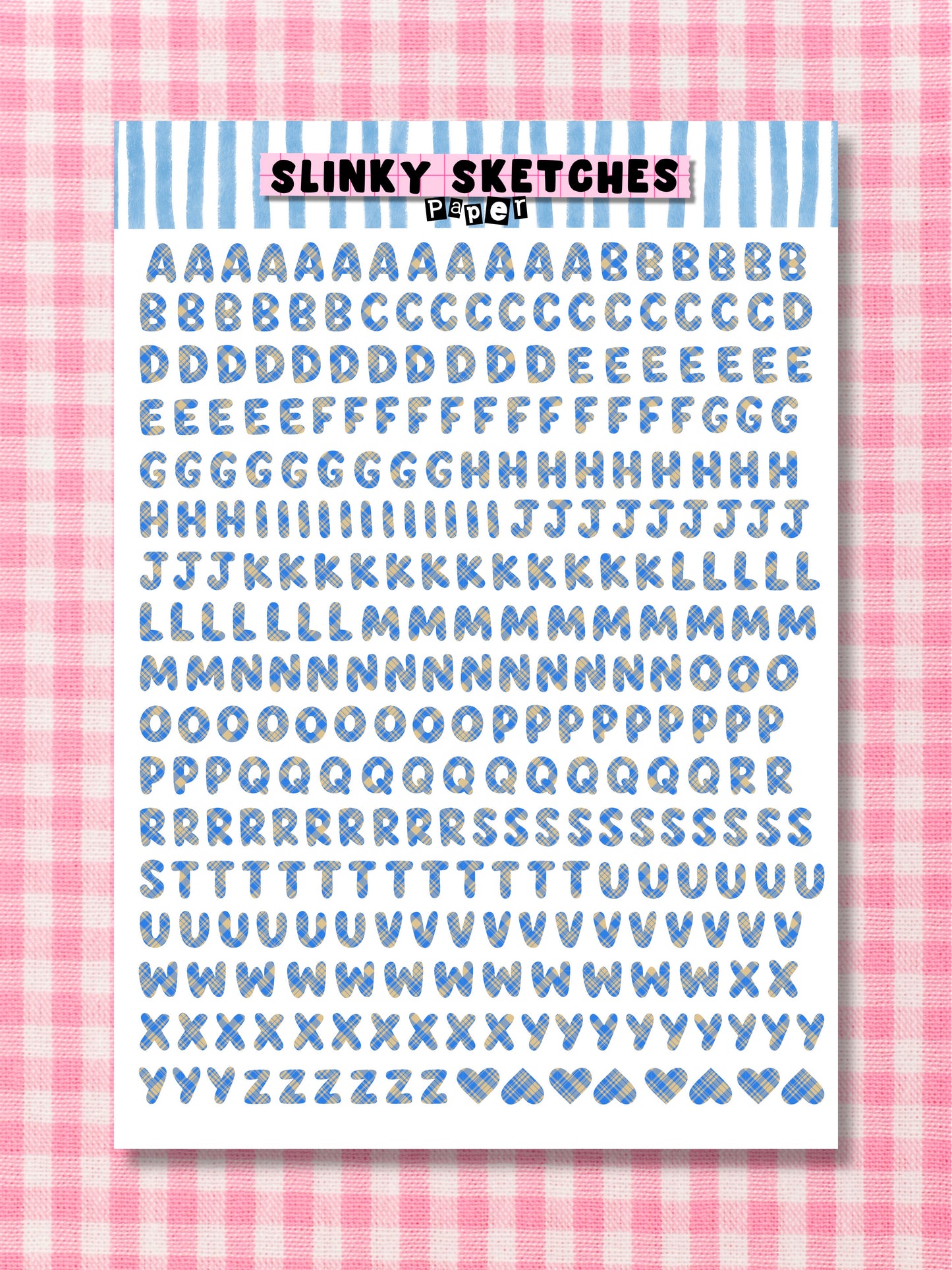 A5 Paper Blue and Yellow Tartan Lettering Sticker Sheet
