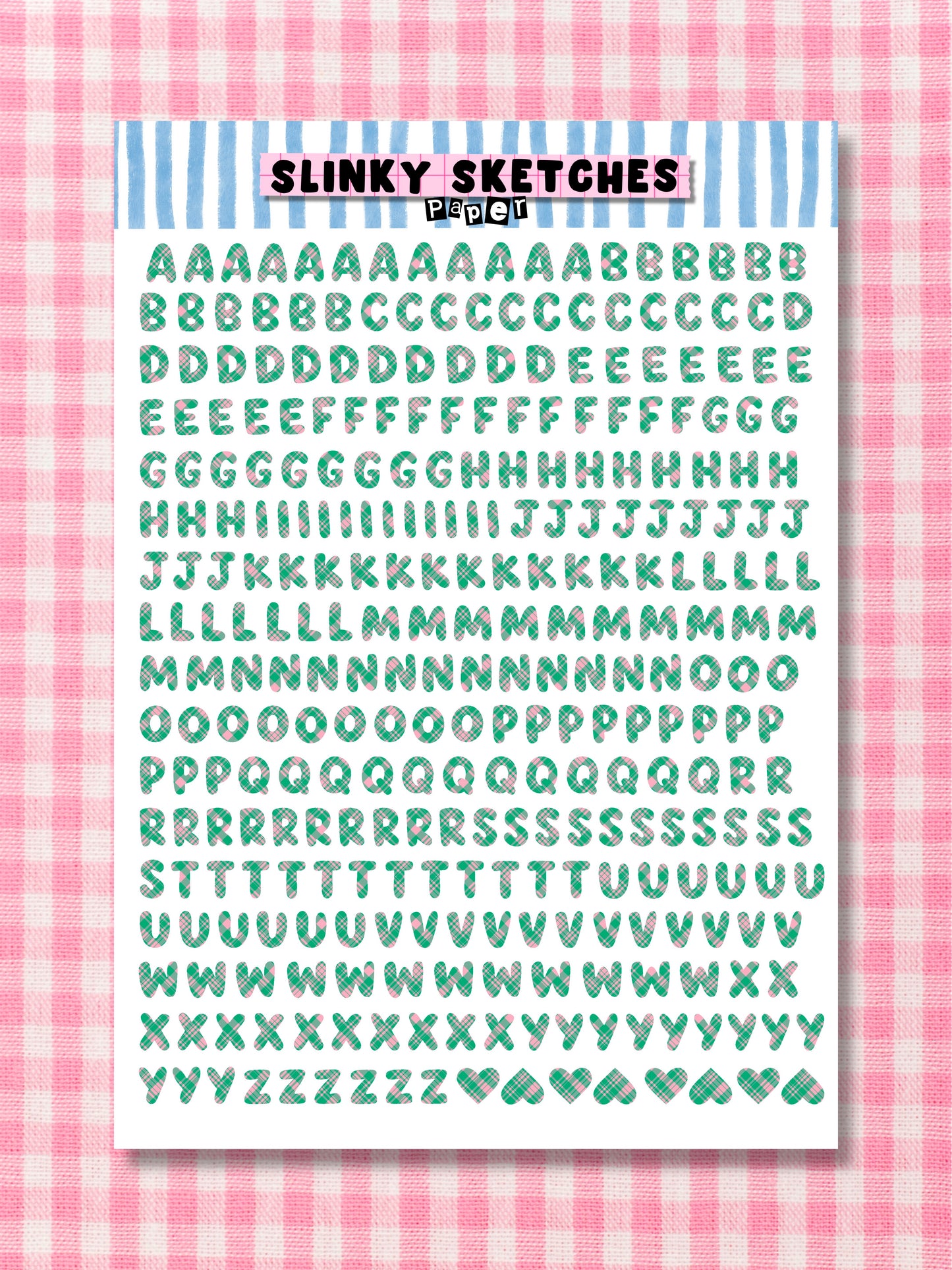A5 Paper Green and Pink Tartan Lettering Sticker Sheet