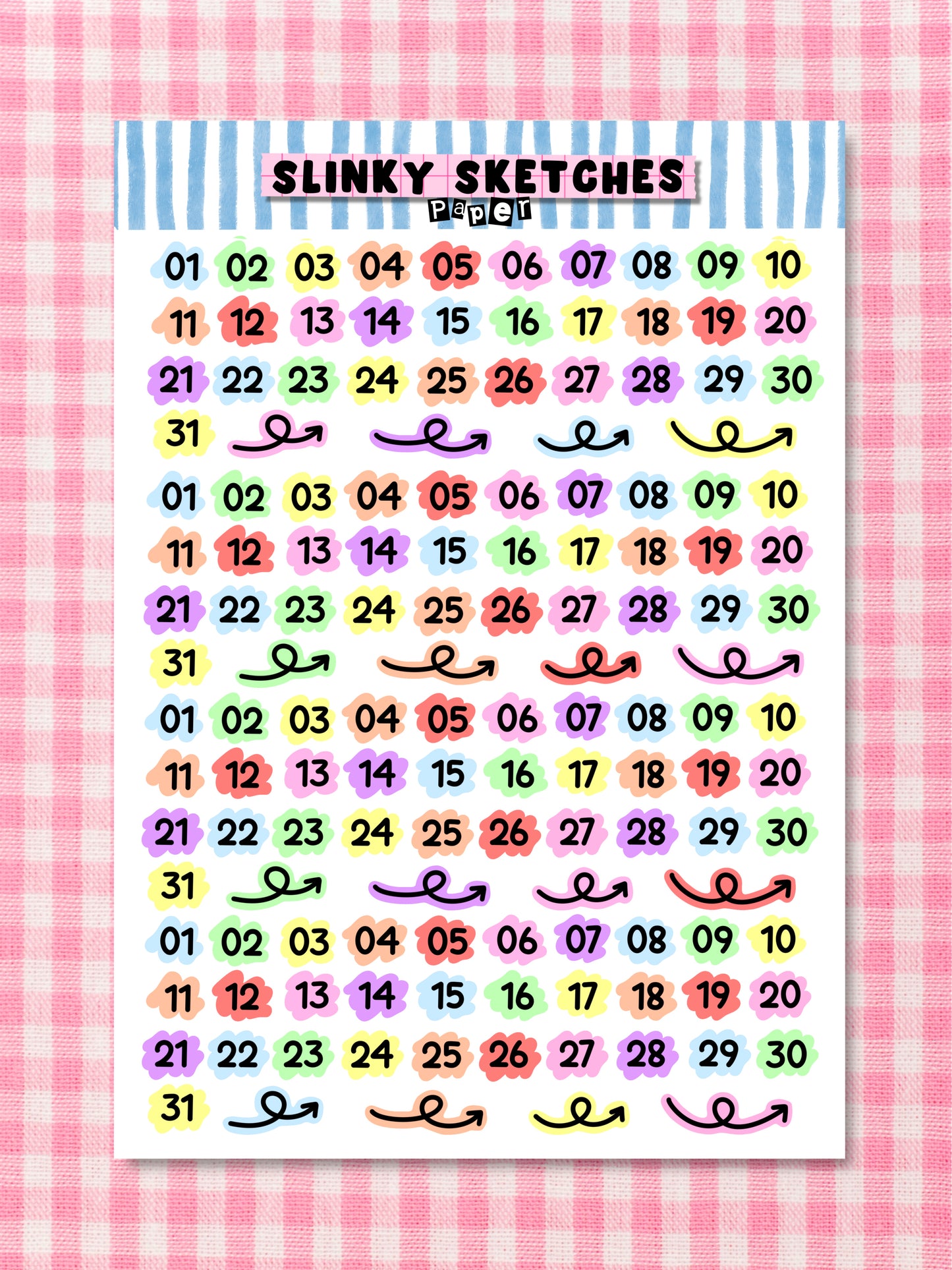 A5 Paper Pastel Nos. of Month Sticker Sheet