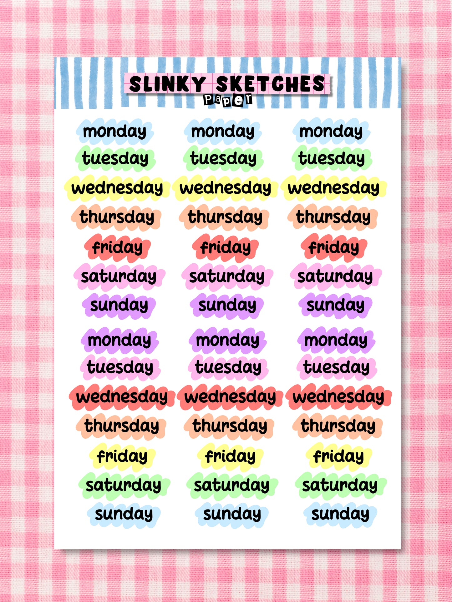 A5 Paper Highlighted Weekdays Sticker Sheet