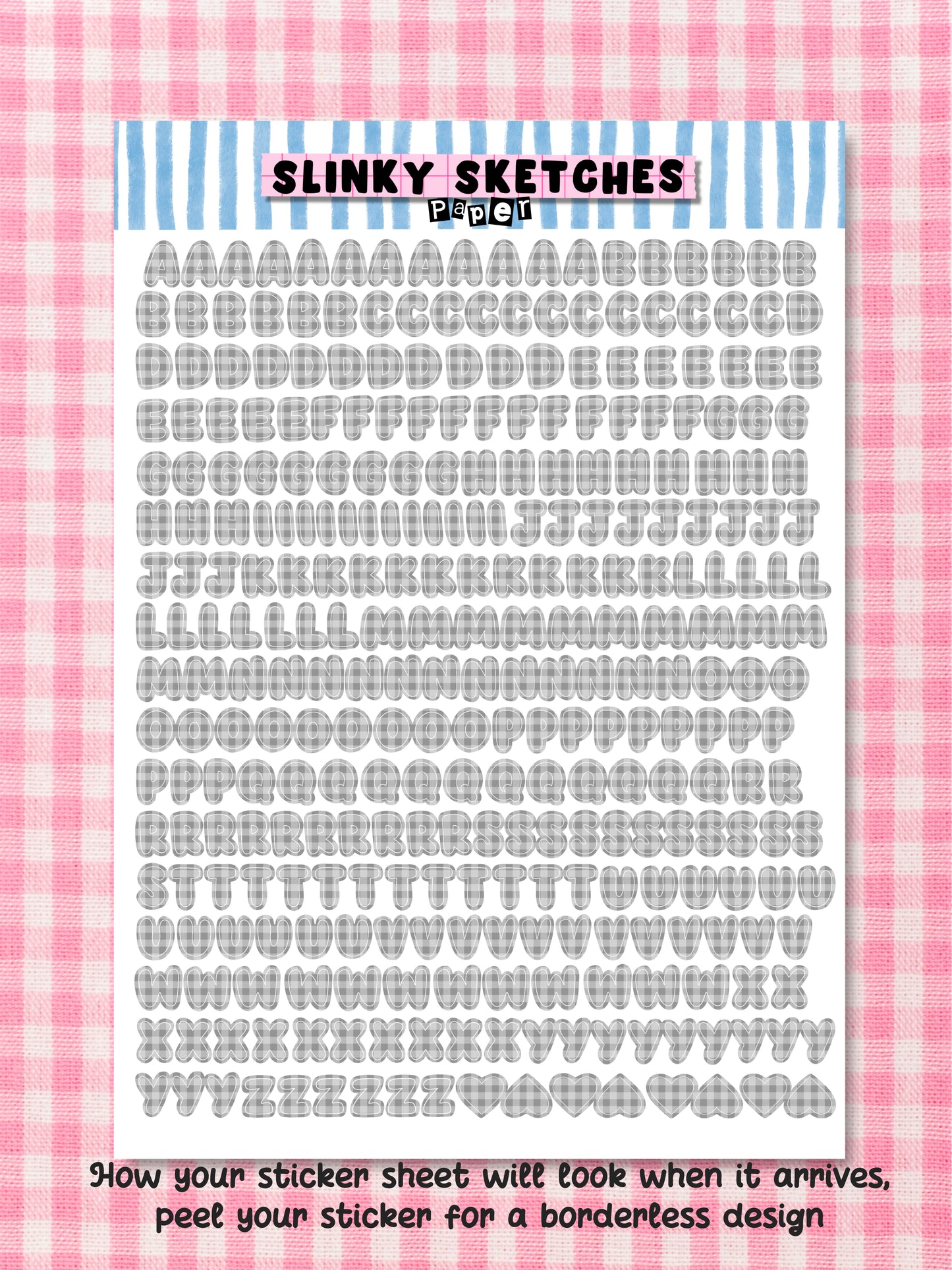 A5 Paper Grey Gingham Lettering Sticker Sheet