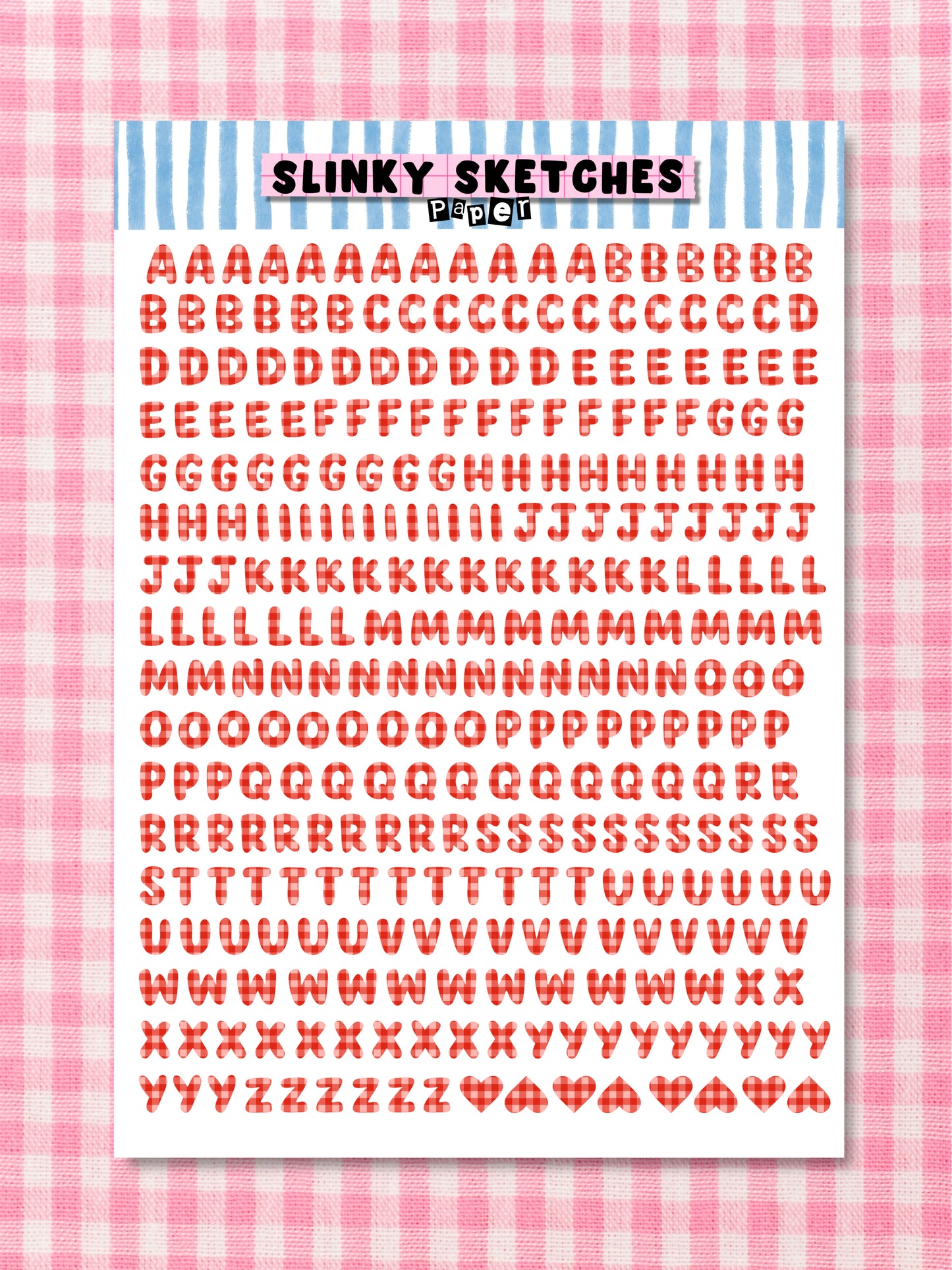 A5 Paper Red Gingham Lettering Sticker Sheet