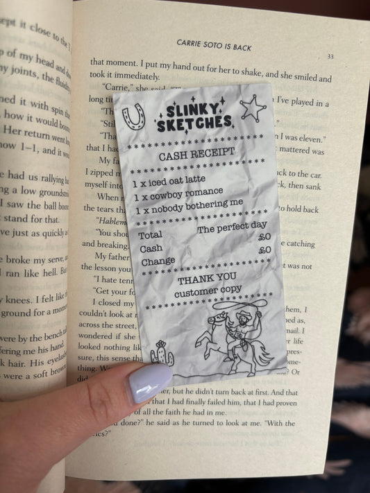 Receipt for Cowboy Romance Book Die Cut Bookmark