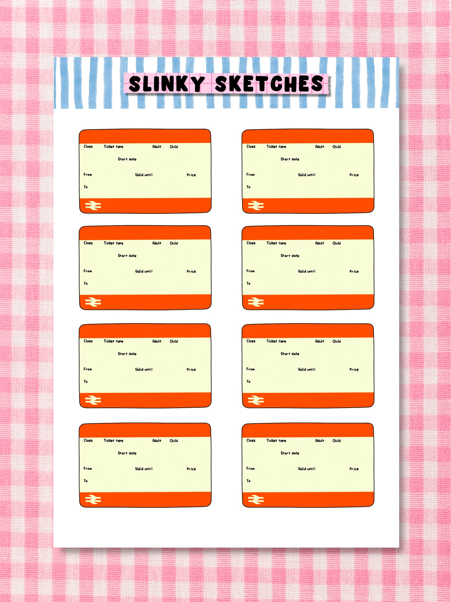 Blank Train Tickets A6 Sticker Sheet
