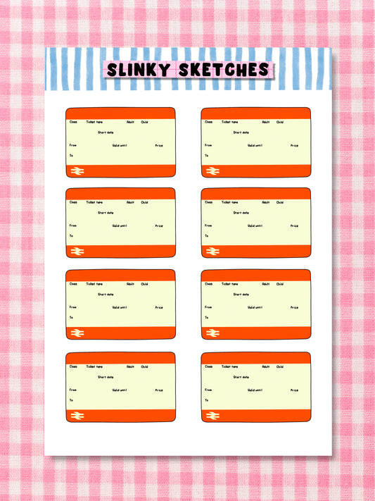 Blank Train Tickets A6 Sticker Sheet