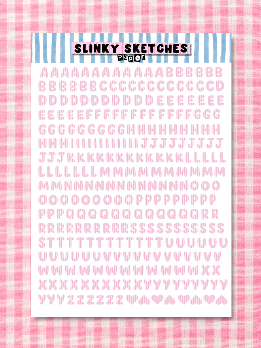 A5 Paper Pink Stripe Lettering Sticker Sheet