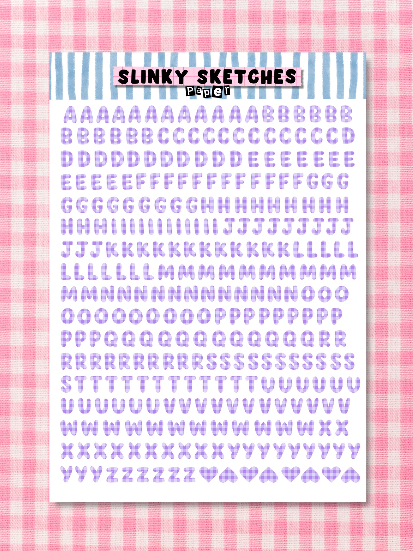 A5 Paper Purple Gingham Lettering Sticker Sheet