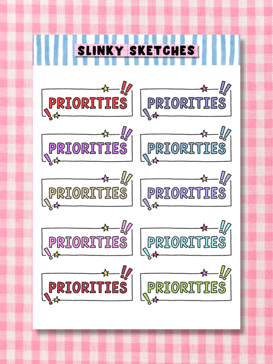 Priorities Sticker Sheet