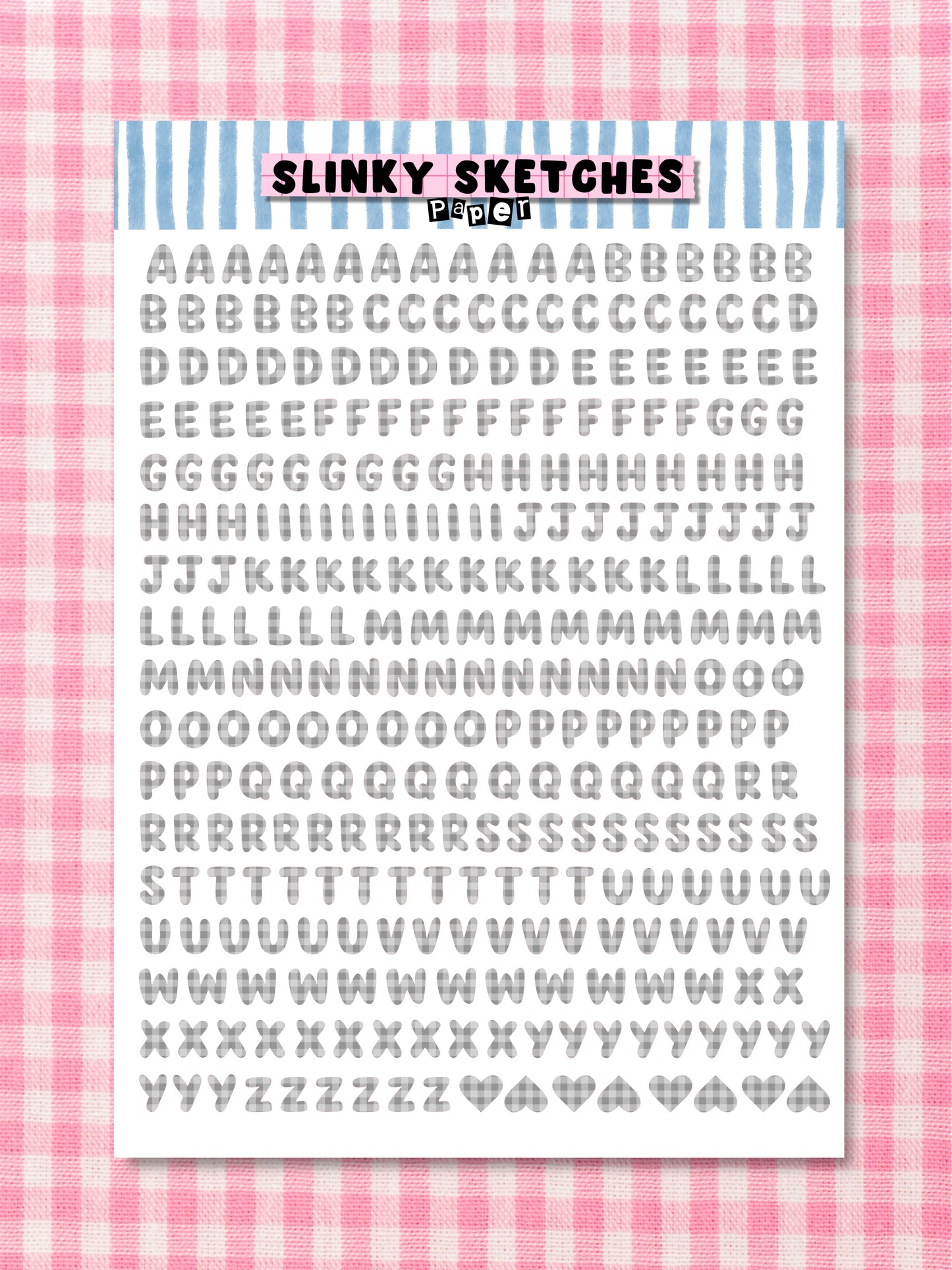 A5 Paper Grey Gingham Lettering Sticker Sheet