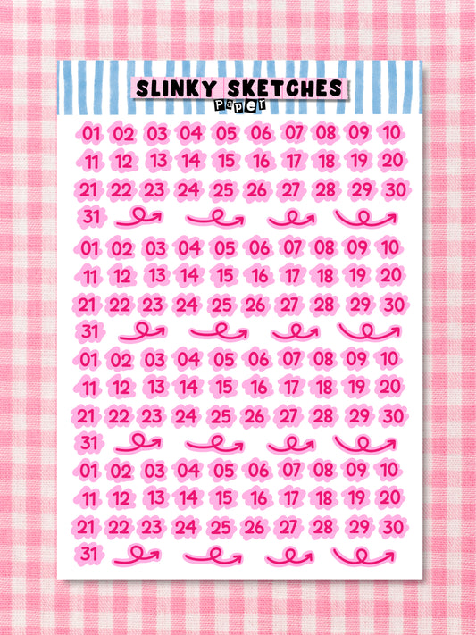 A5 Paper Pink Nos. of Month Sticker Sheet