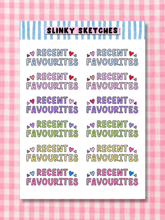 Recent Favourites Sticker Sheet
