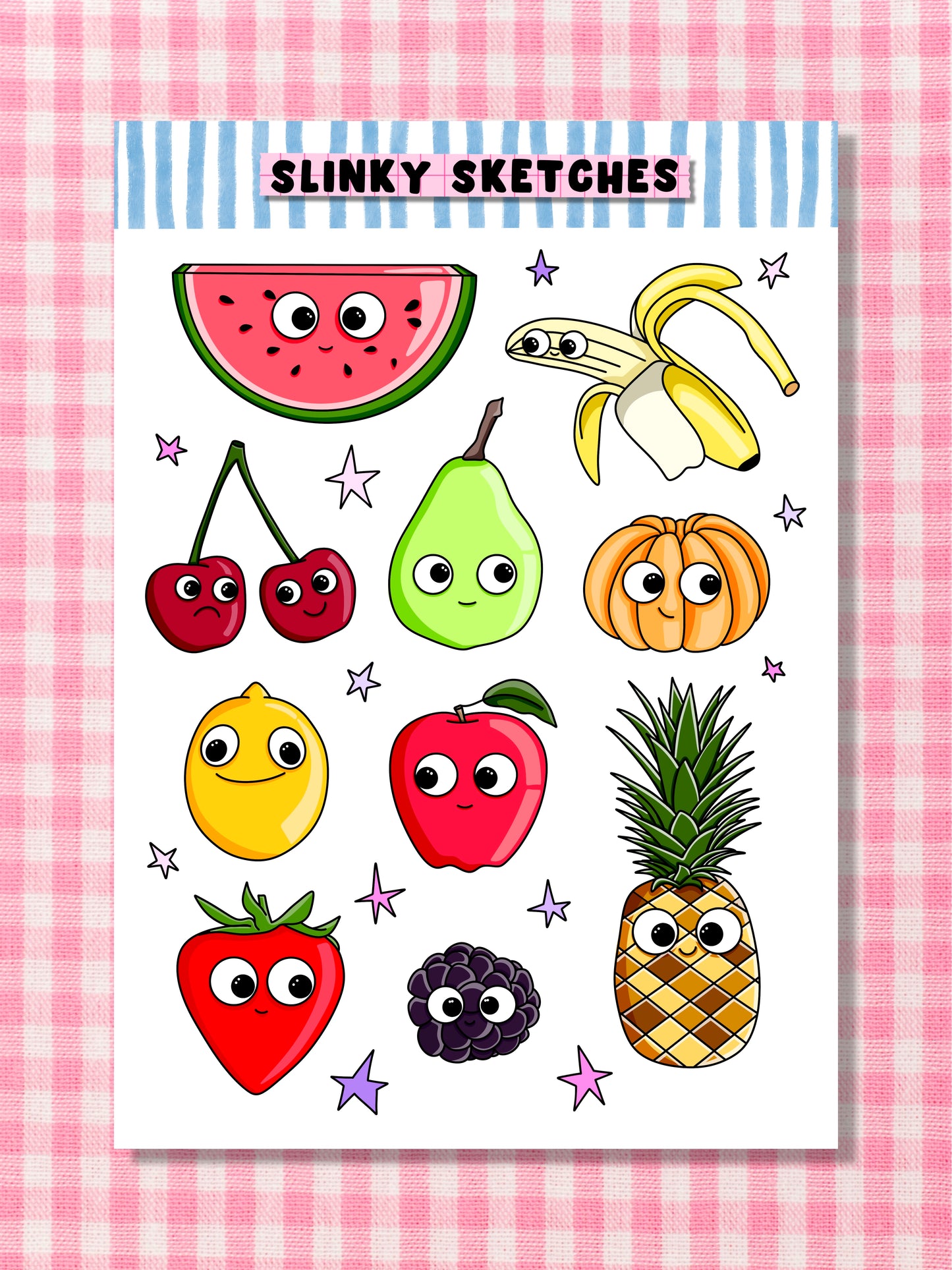 Googly Fruits A6 Sticker Sheet