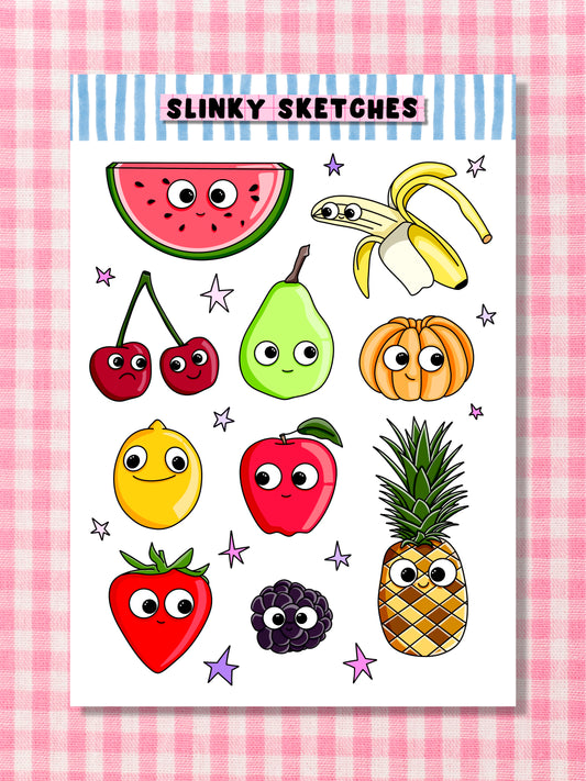 Googly Fruits A6 Sticker Sheet