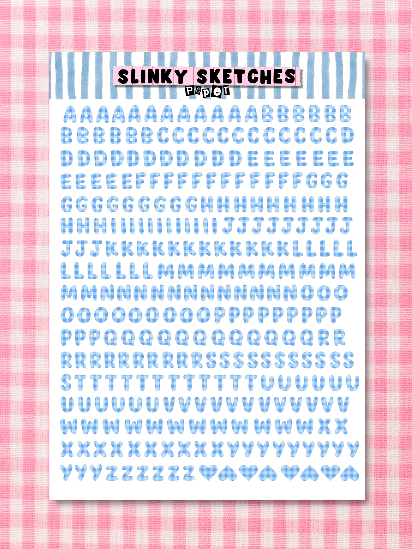 A5 Paper Blue Gingham Lettering Sticker Sheet