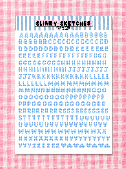 A5 Paper Blue Gingham Lettering Sticker Sheet