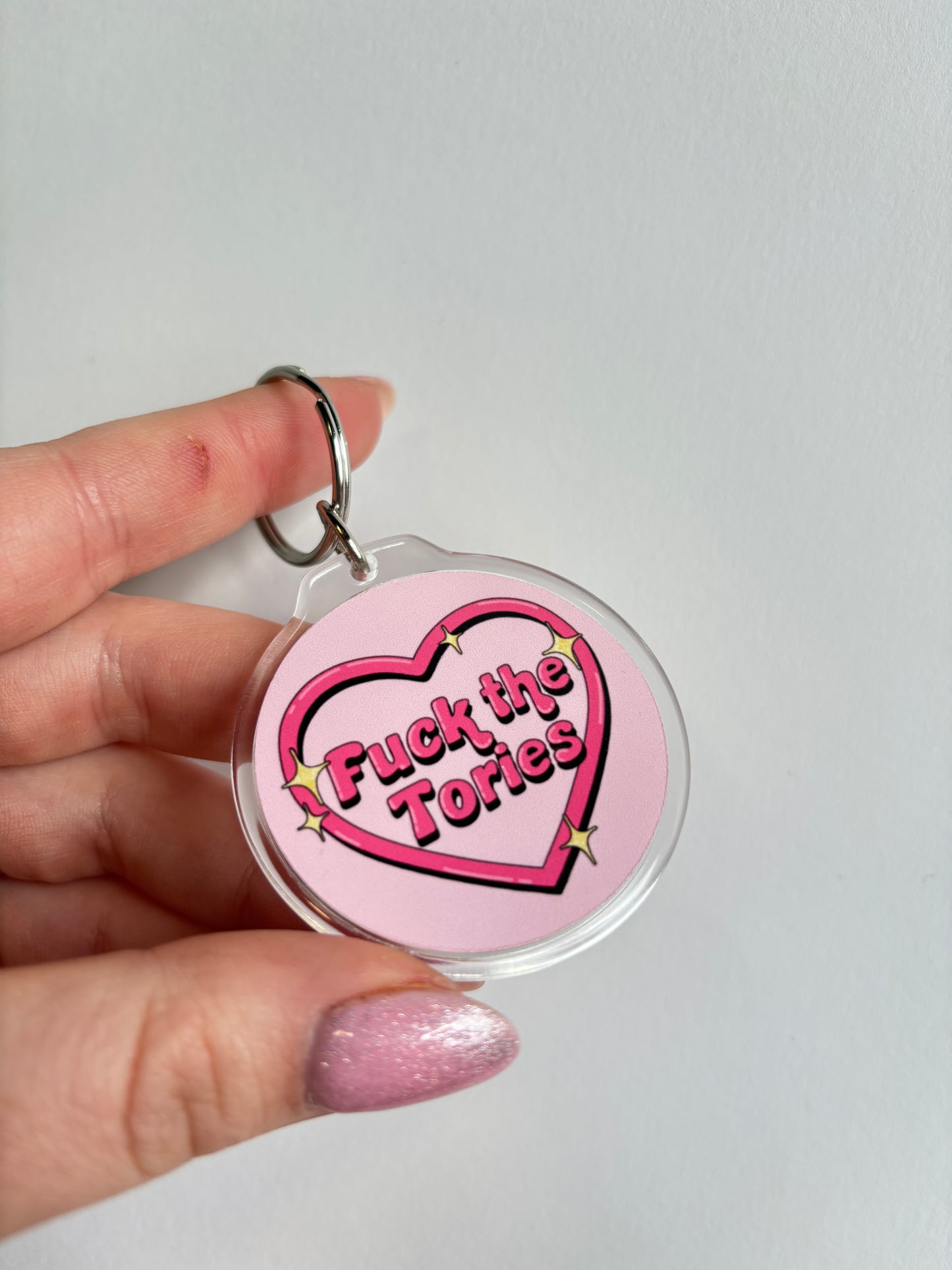 Fuck the Tories Sparkle Heart Keyring