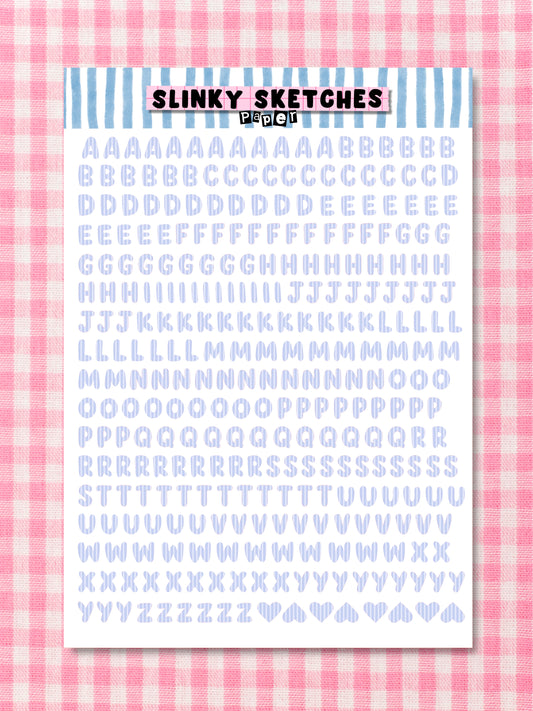 A5 Paper Blue Stripe Lettering Sticker Sheet