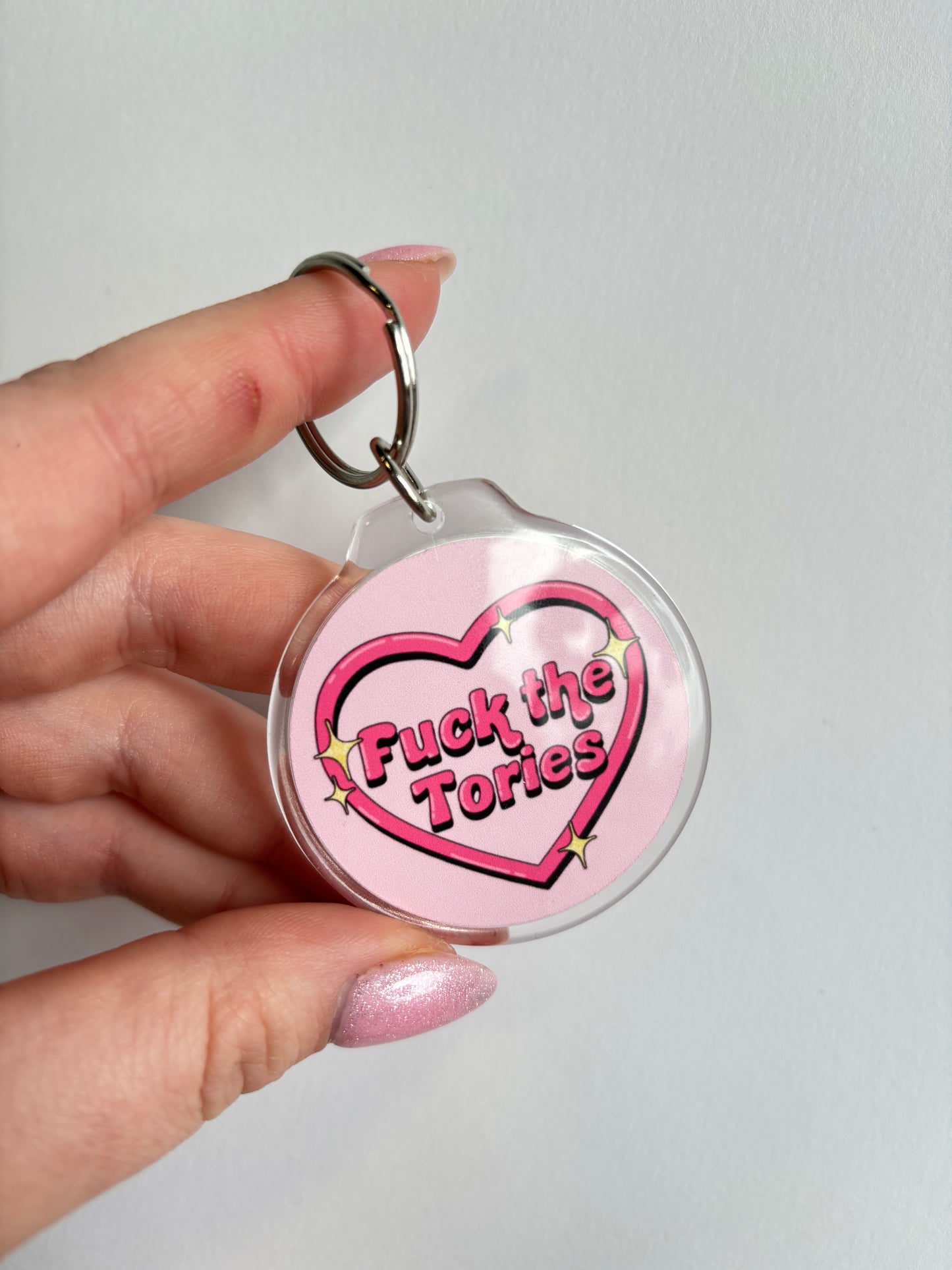 Fuck the Tories Sparkle Heart Keyring