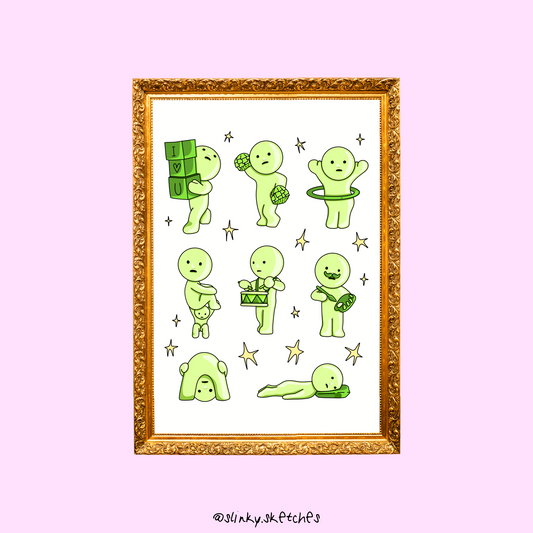 Green Guys A5 Art Print