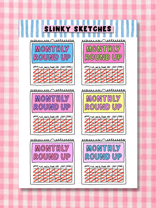 Monthly Round Up A6 Sticker Sheet