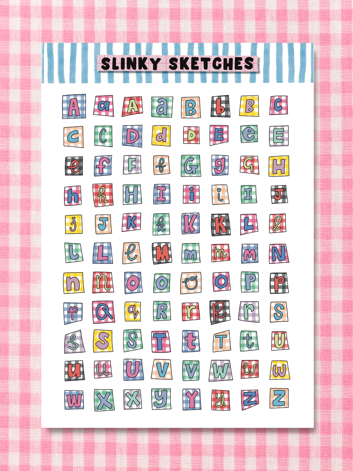 A5 Gingham Lettering Sticker Sheet
