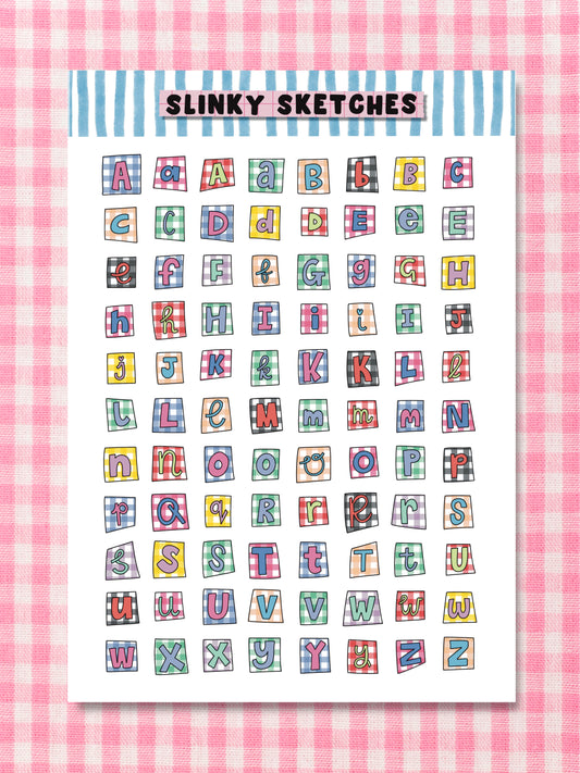 A5 Gingham Lettering Sticker Sheet
