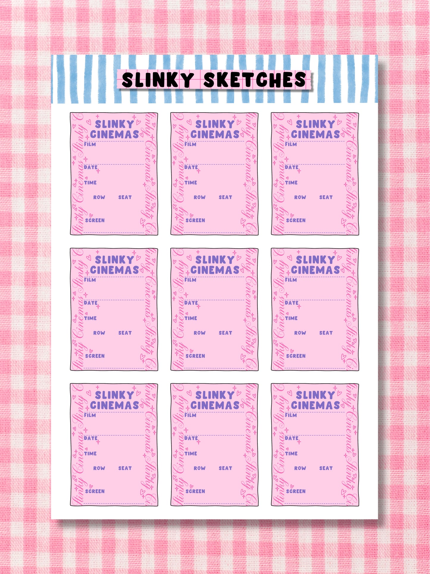 Slinky Cinemas Tickets A6 Sticker Sheet