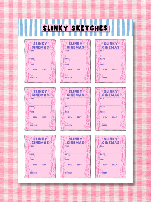 Slinky Cinemas Tickets A6 Sticker Sheet