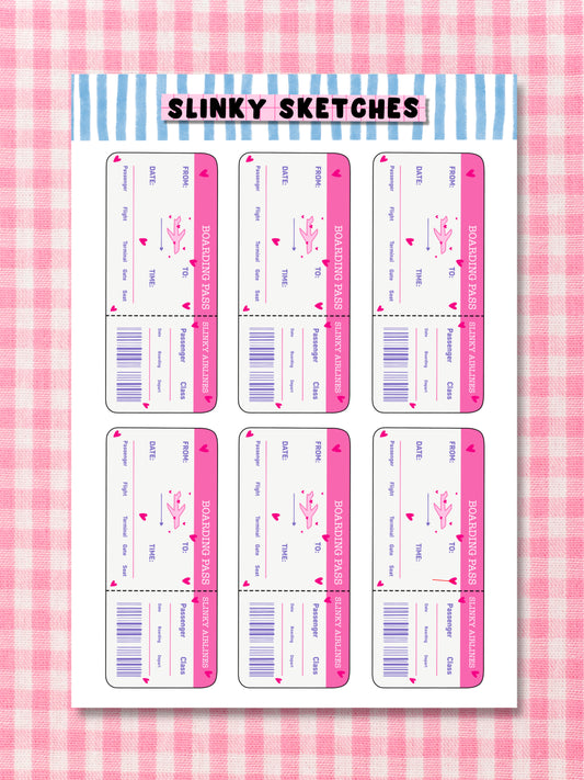 Slinky Airlines Boarding Passes A6 Sticker Sheet