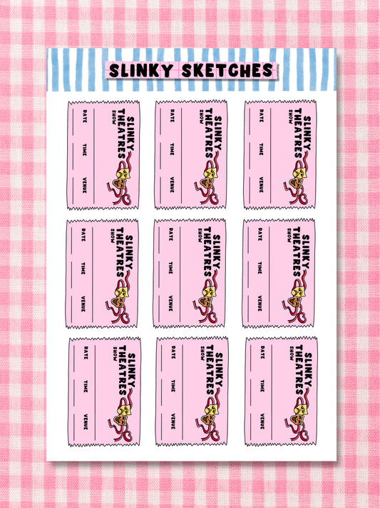 Slinky Theatre Tickets A6 Sticker Sheet