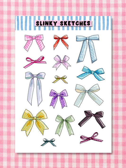 Polka and Gingham Bows A6 Sticker Sheet