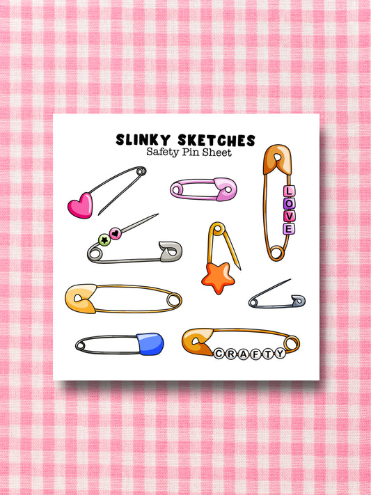 9cmx9cm Safety Pins Sticker Sheet
