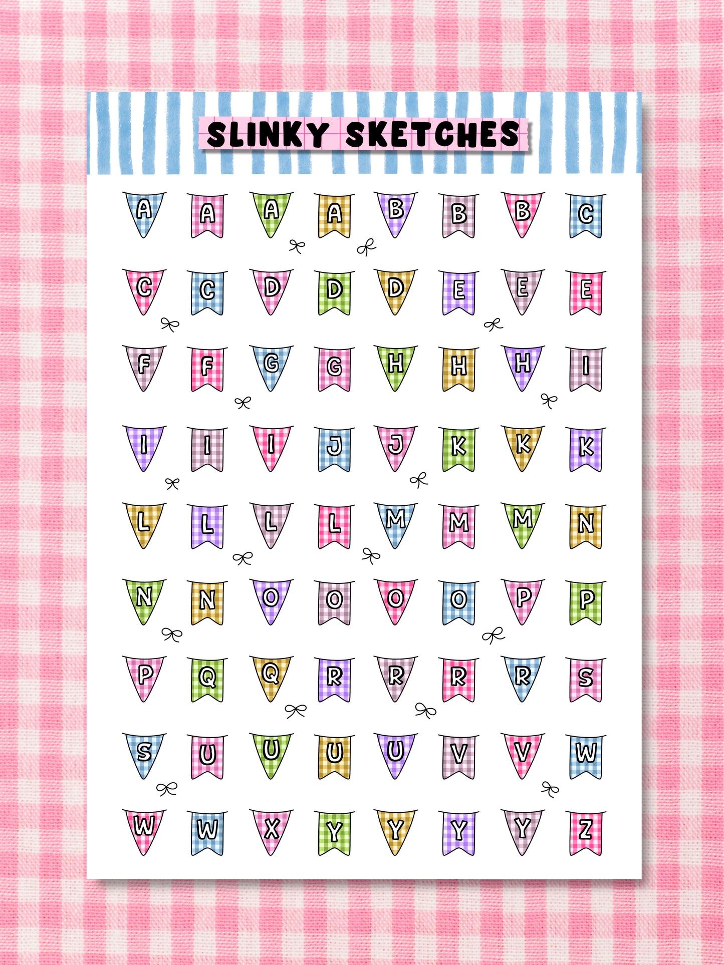 A5 Bunting (GINGHAM) Lettering Sticker Sheet