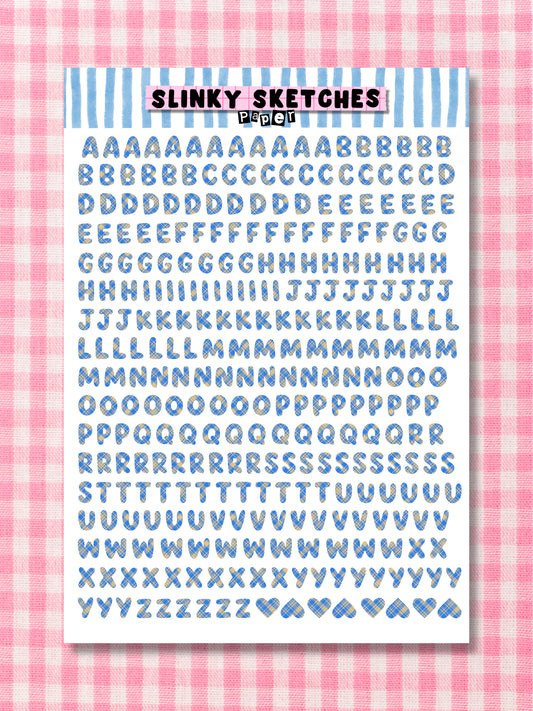 A5 Paper Blue and Yellow Tartan Lettering Sticker Sheet
