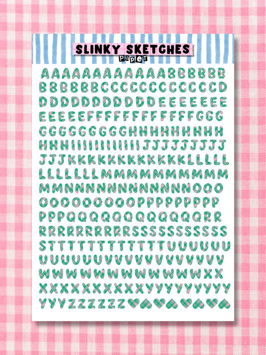 A5 Paper Green and Pink Tartan Lettering Sticker Sheet