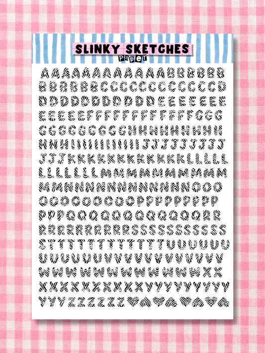 A5 Paper B&W Zebra Lettering Sticker Sheet